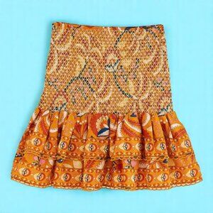 Farm Rio Yellow Palms Party Smocked Mini Skirt Size Small